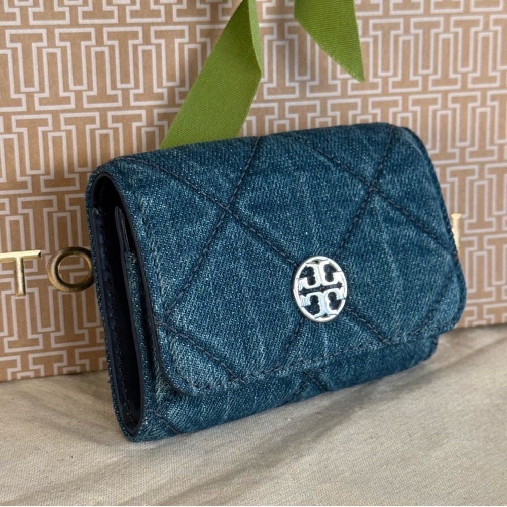 New Tory Burch Denim WILLA DENIM MINI TOP HANDLE BAG & matching cardholder - Picture 11 of 11